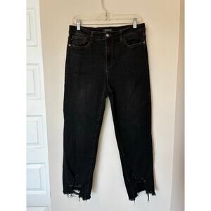Judy Blue Black Cropped Straight Jeans Raw Hem Size 31